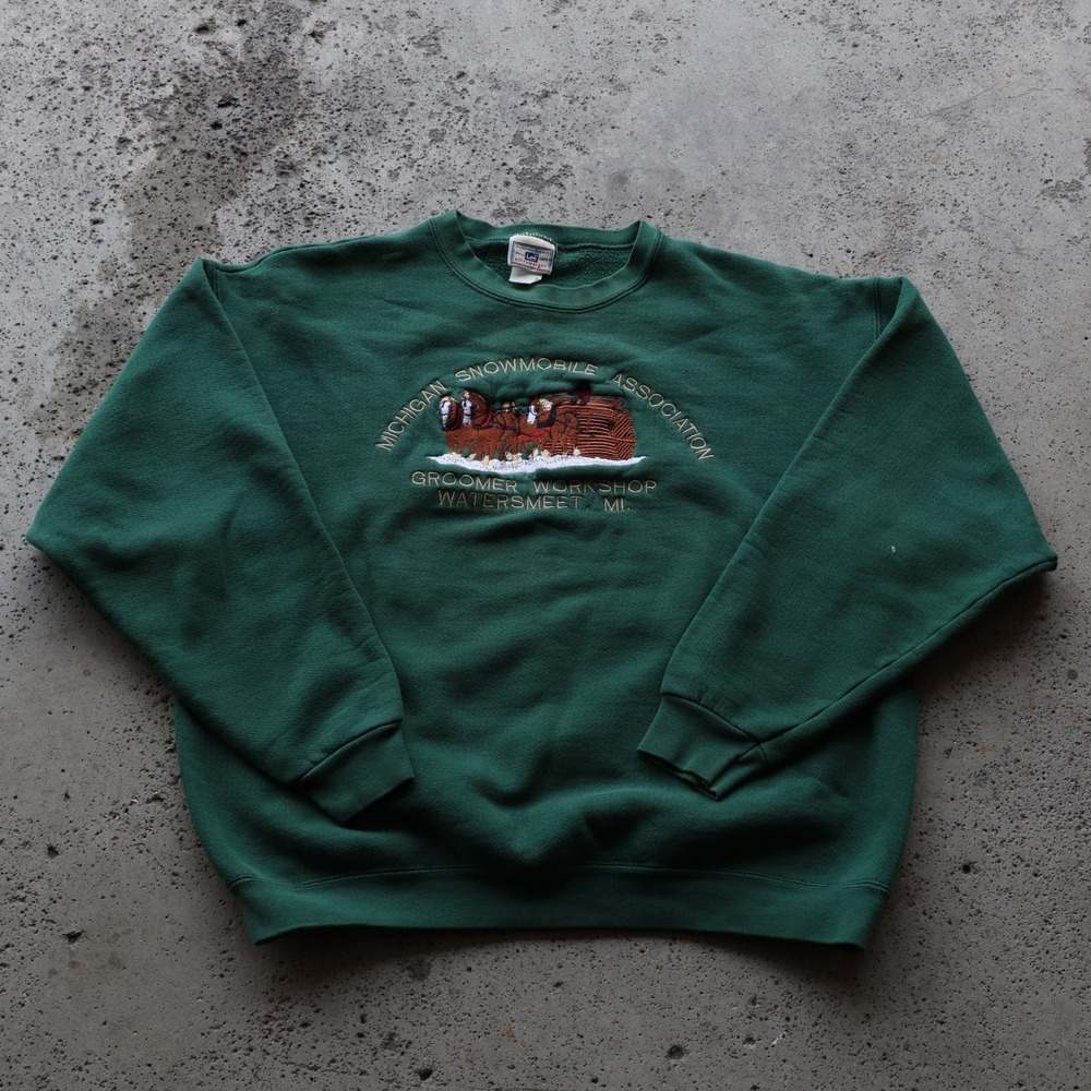 Vintage 90s Lee Ultraweight Michigan Snowmobile Sweatshirt Size L Embroidered